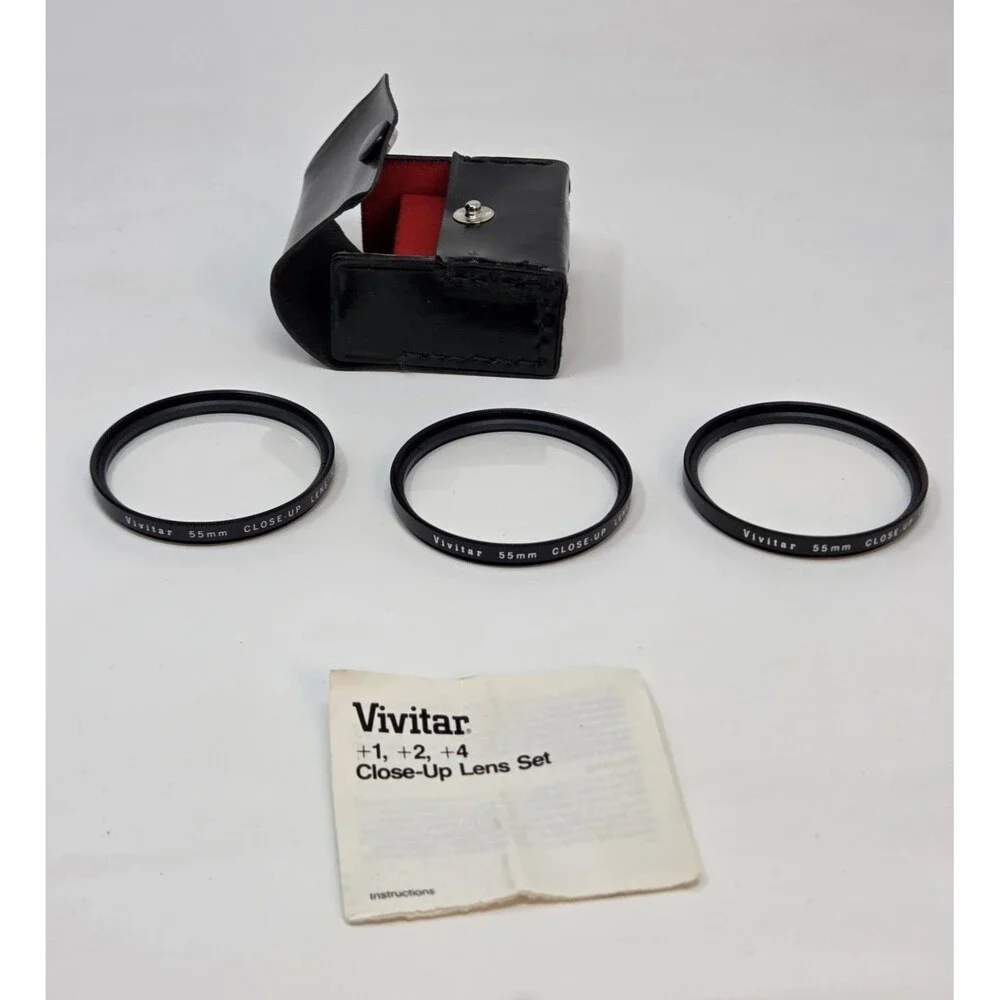 Vivitar 55mm Close-Up Lens Filter Set +1 +2 +4 Macro Japan Case Instructions